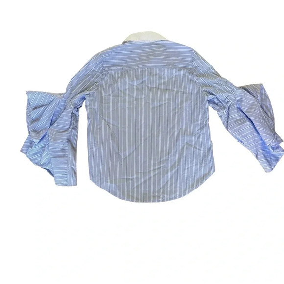 Jonathan Simkhai Blue White Ruffle sleeve Striped Oxford Button-down shirt M - Picture 3 of 9